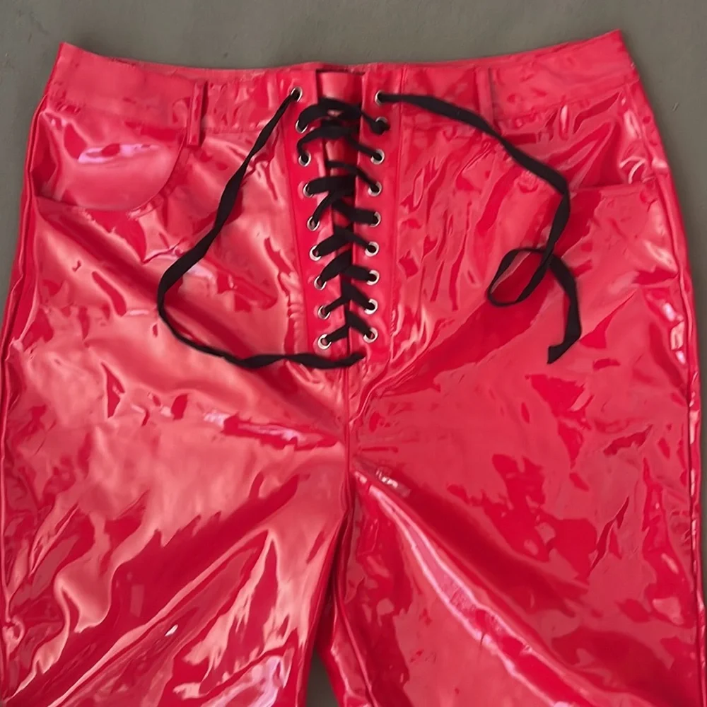 PRETTY little THING  metalic red color Hi-RISE  Size 14” Womens pants - Picture 2 of 15